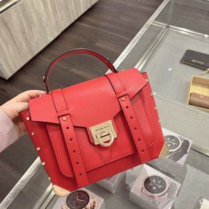 Michael Kors MK Manhattan Medium Top Handle School Bag Satchel Leather Red Flame